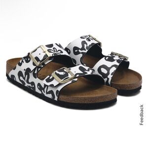 NWT Birkenstock Arizona Blooms White & Black Sandals EU 37 US 6-6.5
